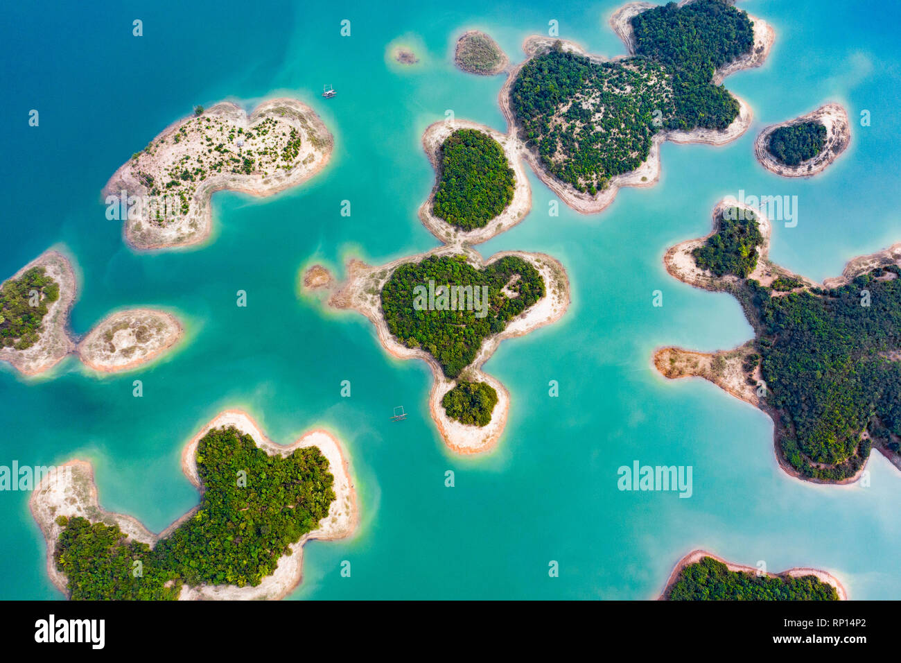 View From Above Stunning Aerial View Of A Heart Shaped Island In The Middle Of A Group Of Other Islands In Nam Ngum Reservoir In Thalat Stock Photo Alamy