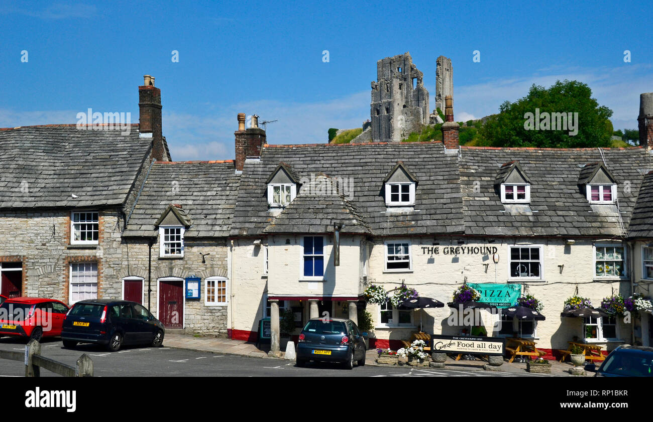 The Greyhound Pub, in Corfe Castle Town, Swanage, Dorset, Isle of Purbeck, UK Stock Photo