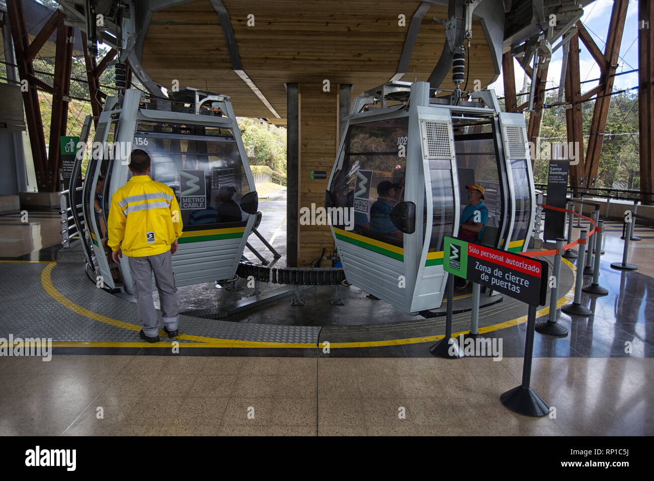 Medellin, Colombia - August 20, 2018: the loading zone of the Arvi Park gondola station Stock Photo