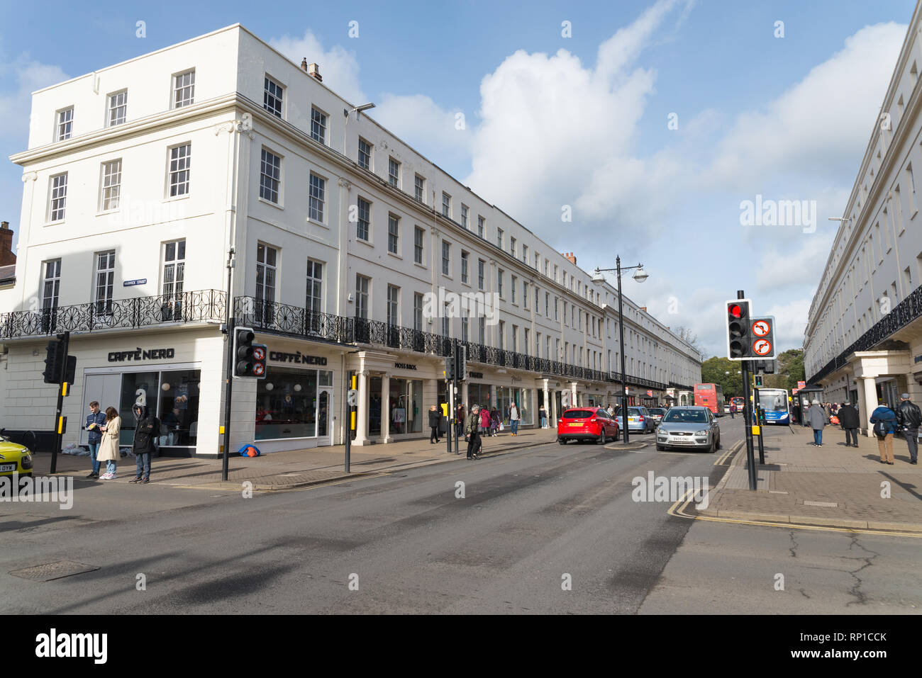 Shops in the Parade in the centre of Leamington Spa, Warwickshire Stock Photo