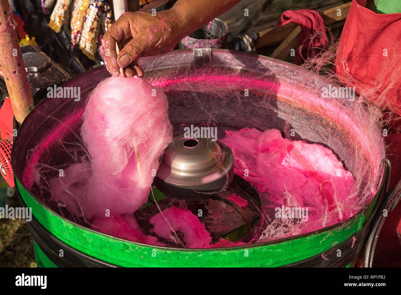 hand of colombian cotton candy maker Stock Photo
