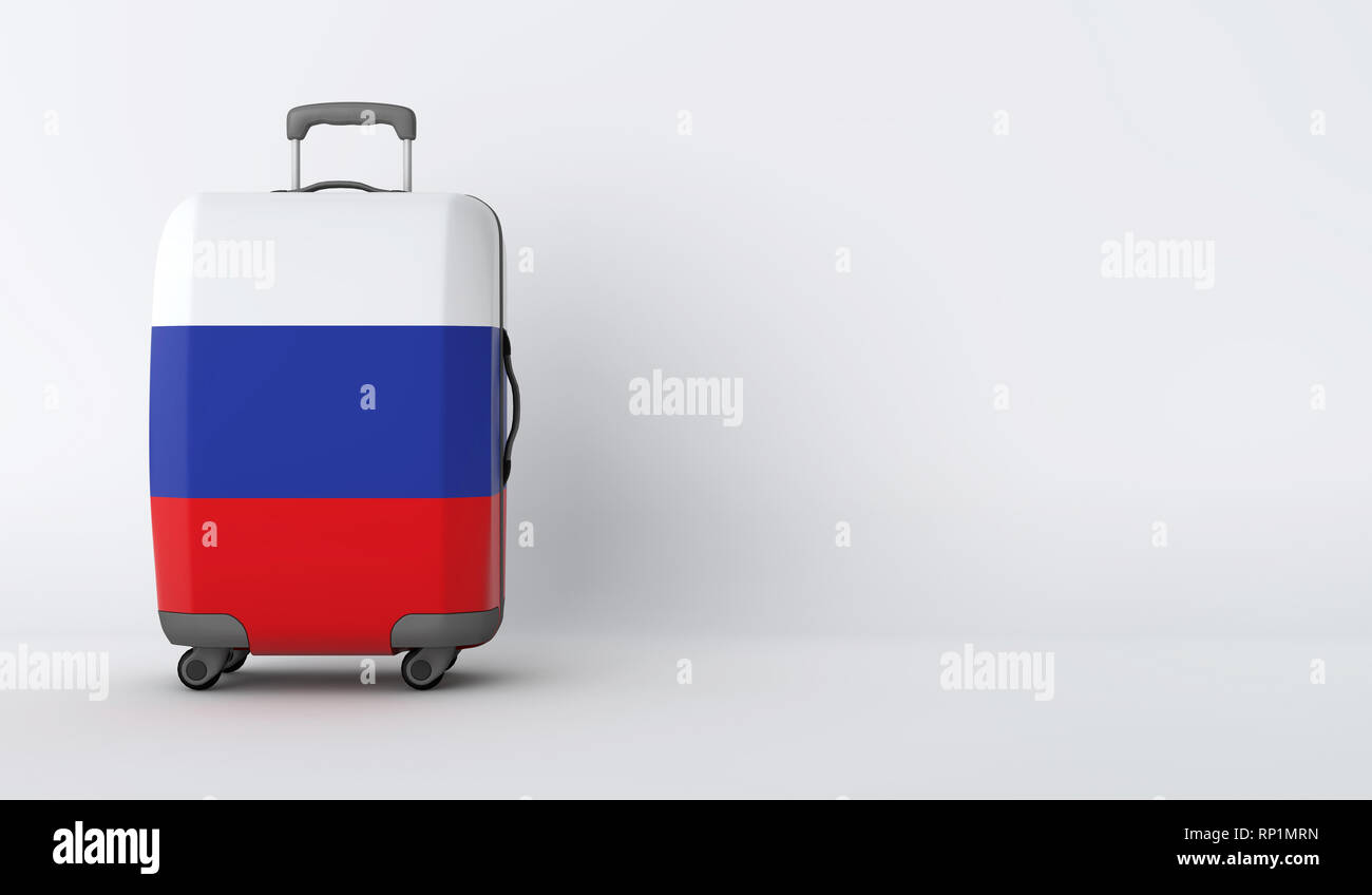 Travel suitcase with the flag of Russia. Holiday destination. 3D Render Stock Photo
