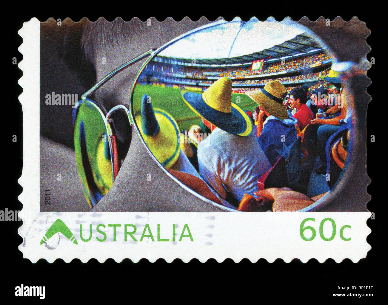 AUSTRALIA - CIRCA 2011: a stamp printed in the Australia shows the Rugby match from supporter side,  circa 2011. Stock Photo