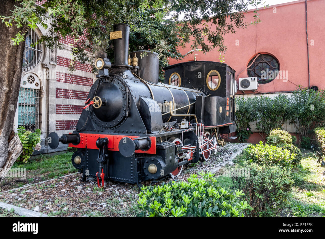 A steam locomotive monument near Sirkeci Railway Station, Istanbul Stock Photo
