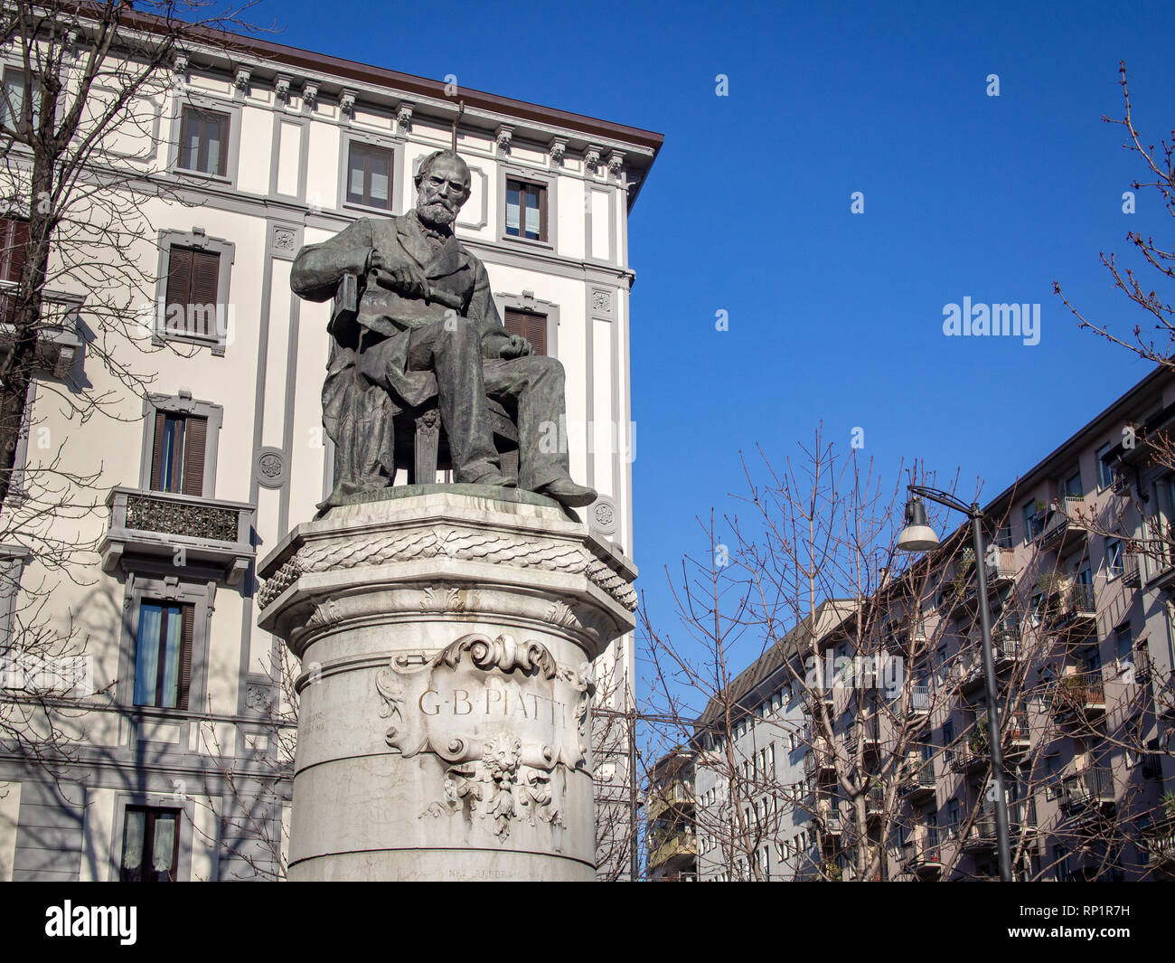 MILAN, ITALY-FEBRUARY 13, 2019: Giovanni Battista Piatti monument by Salvatore Pisani Stock Photo