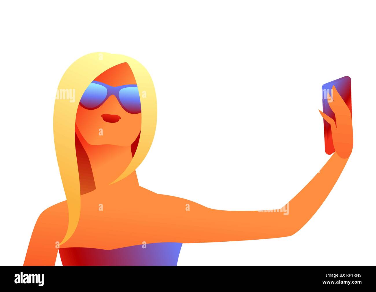 Girl in sunglasses makes selfie. Stock Vector