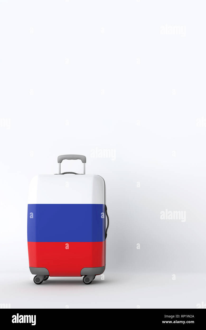 Travel suitcase with the flag of Russia. Holiday destination. 3D Render Stock Photo