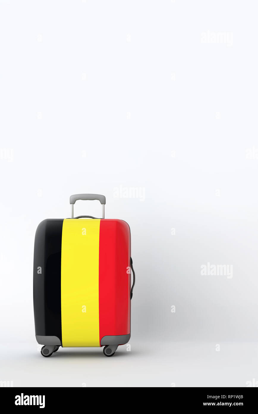 Travel suitcase with the flag of Belgium. Holiday destination. 3D Render Stock Photo