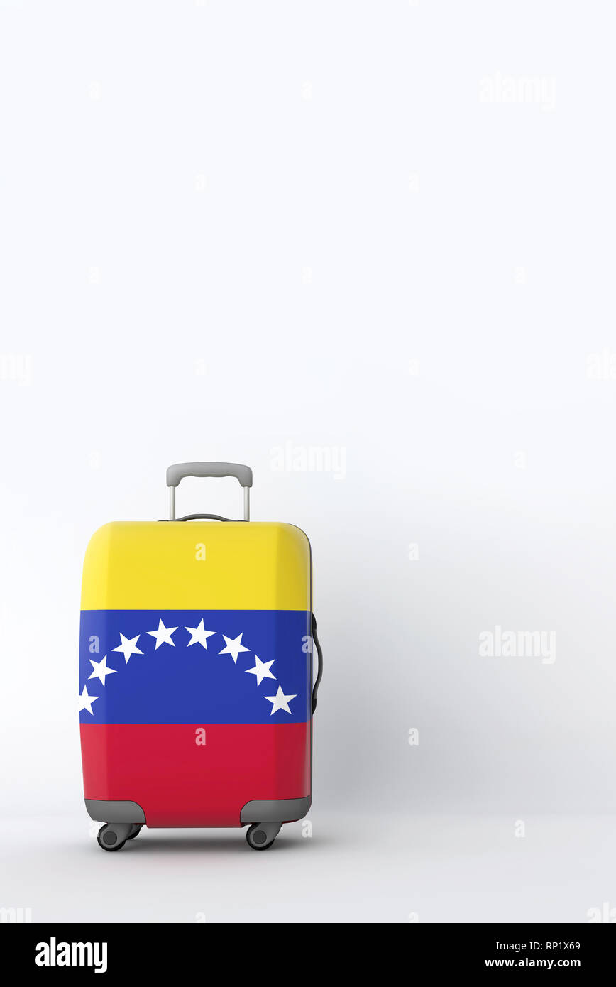 Travel suitcase with the flag of Venezuela. Holiday destination. 3D Render Stock Photo
