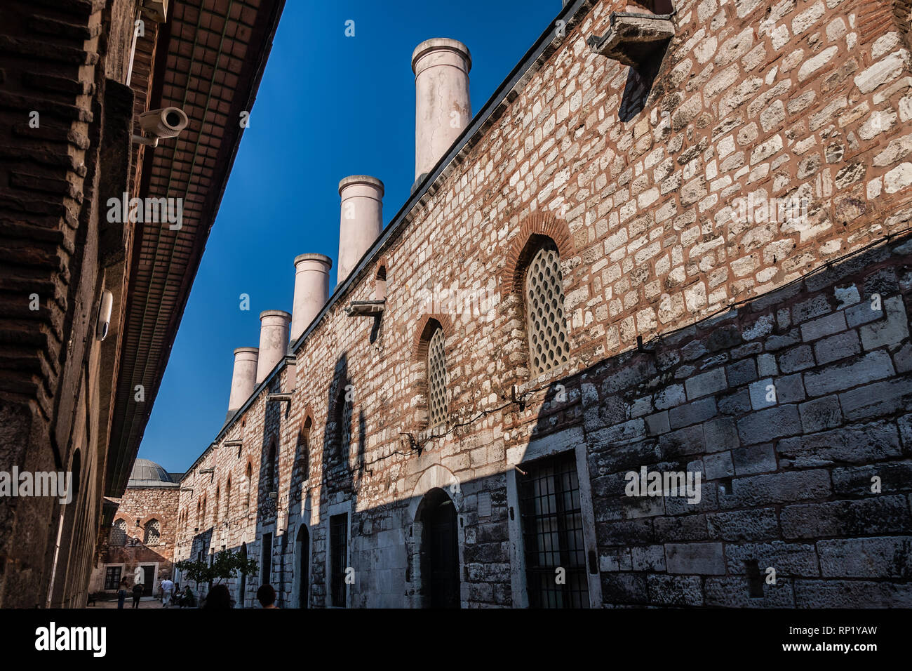 The Topkapi Palace kitchens with the tall chimneys, Istanbul Stock Photo