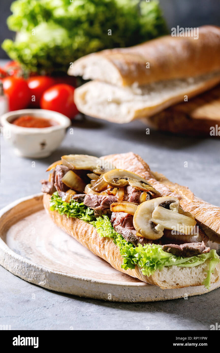 Beef baguette sandwich Stock Photo Alamy