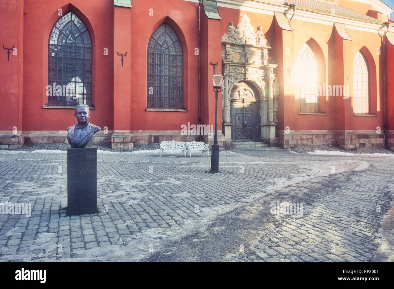 Sankt Jakobs Kyrka (Saint James's Church) with Bronze bust of Swedish
