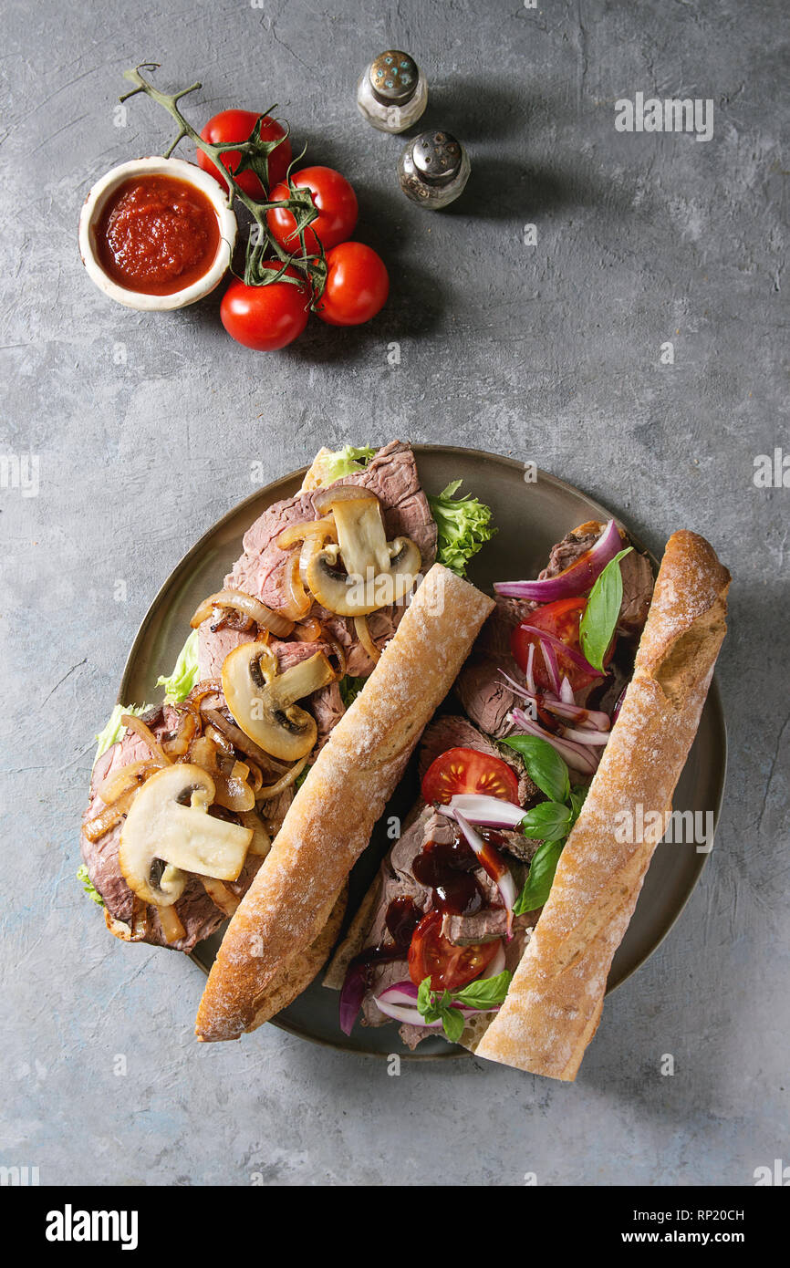 Beef baguette sandwich Stock Photo Alamy