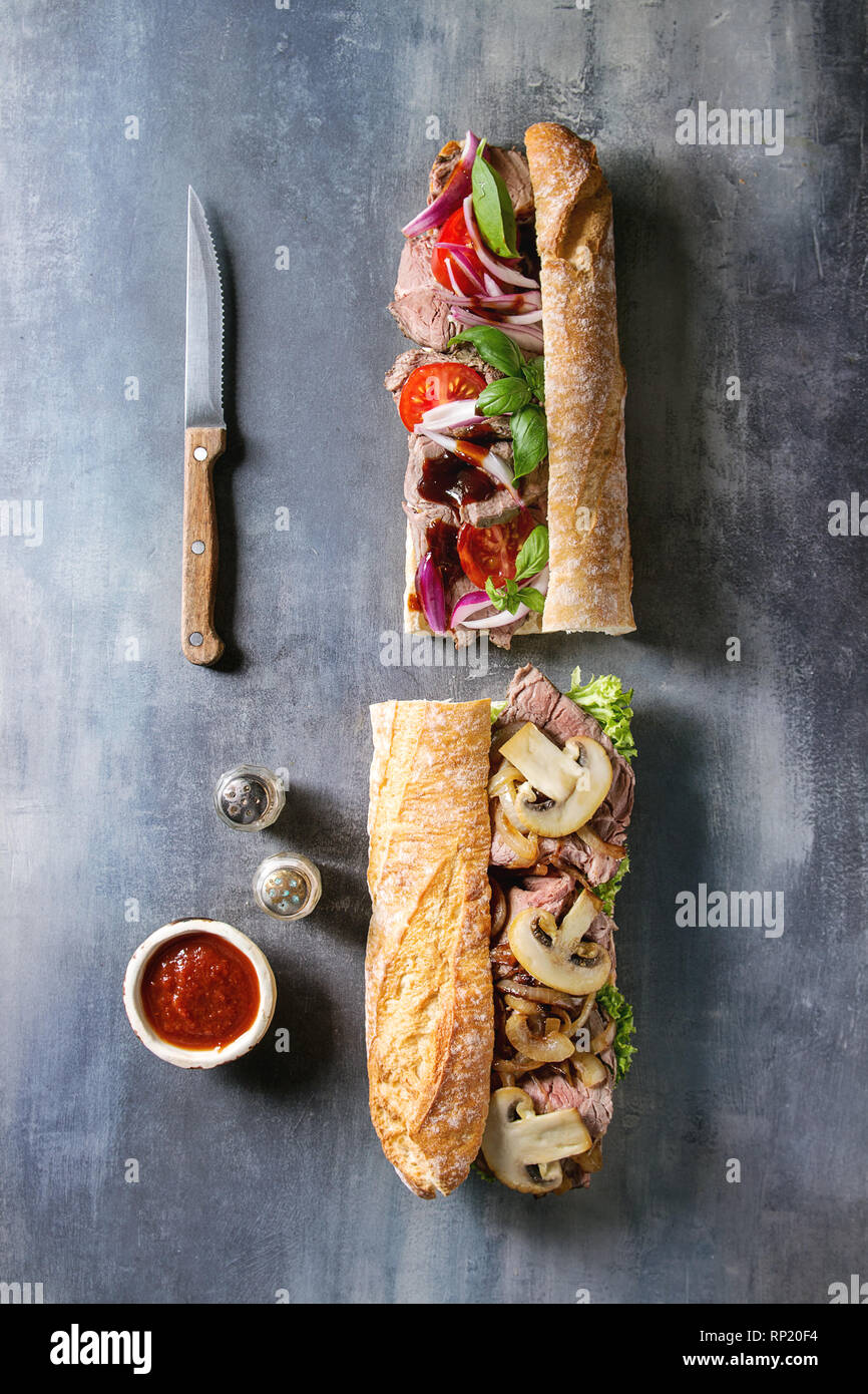 Beef baguette sandwich Stock Photo Alamy