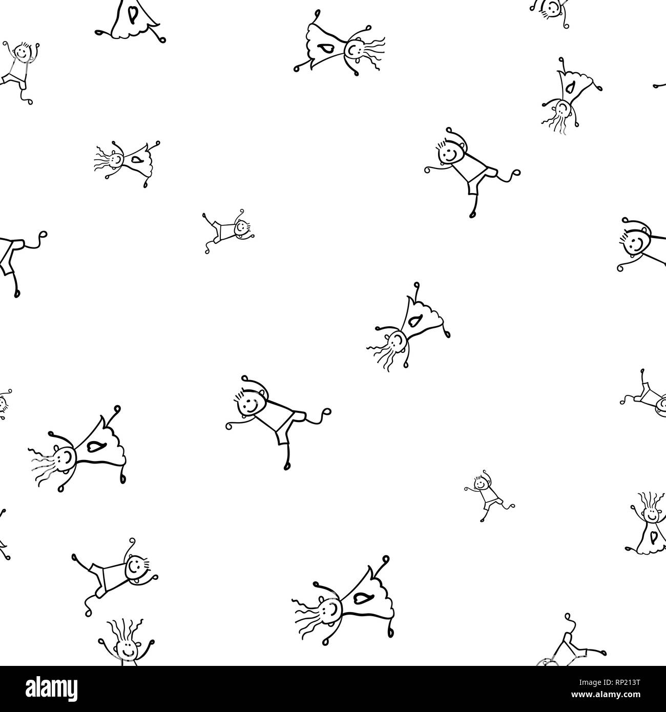 Kids seamless pattern in doodle style.  illustration on white background. Stock Photo