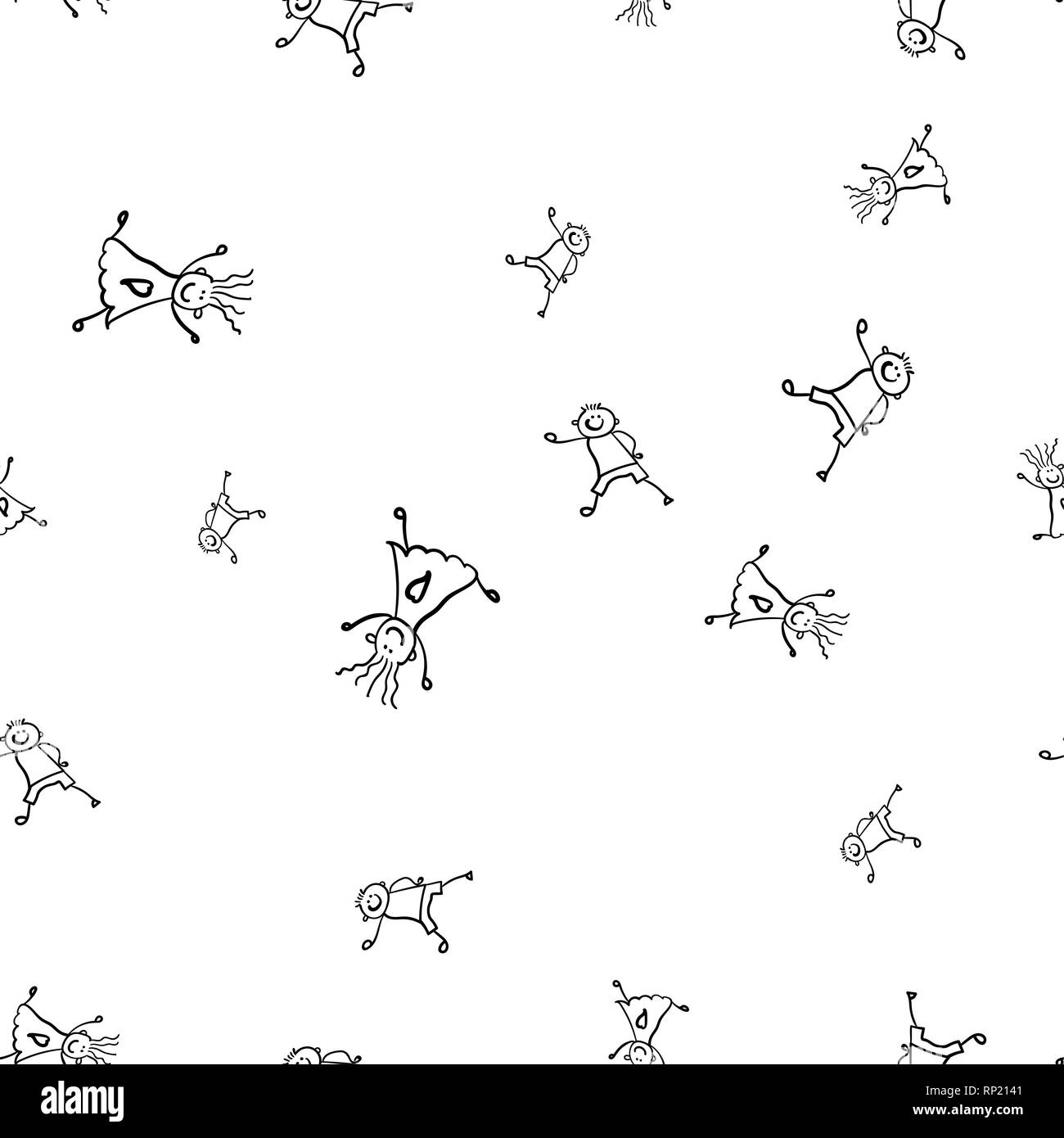 Kids seamless pattern in doodle style.  illustration on white background. Stock Photo