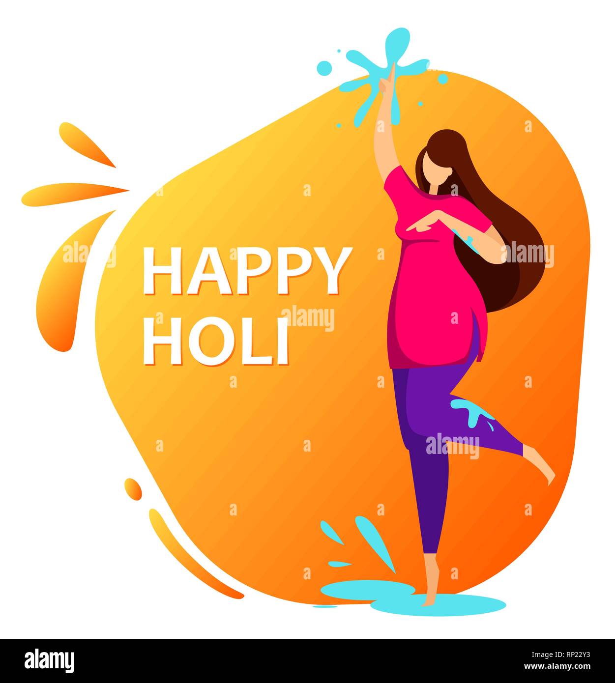 Happy Holi. Woman celebrating traditional Indian Festival of Colours.  Beautiful happy young lady. Colorful wallpaper. Vector illustration on  orange ba Stock Vector Image & Art - Alamy