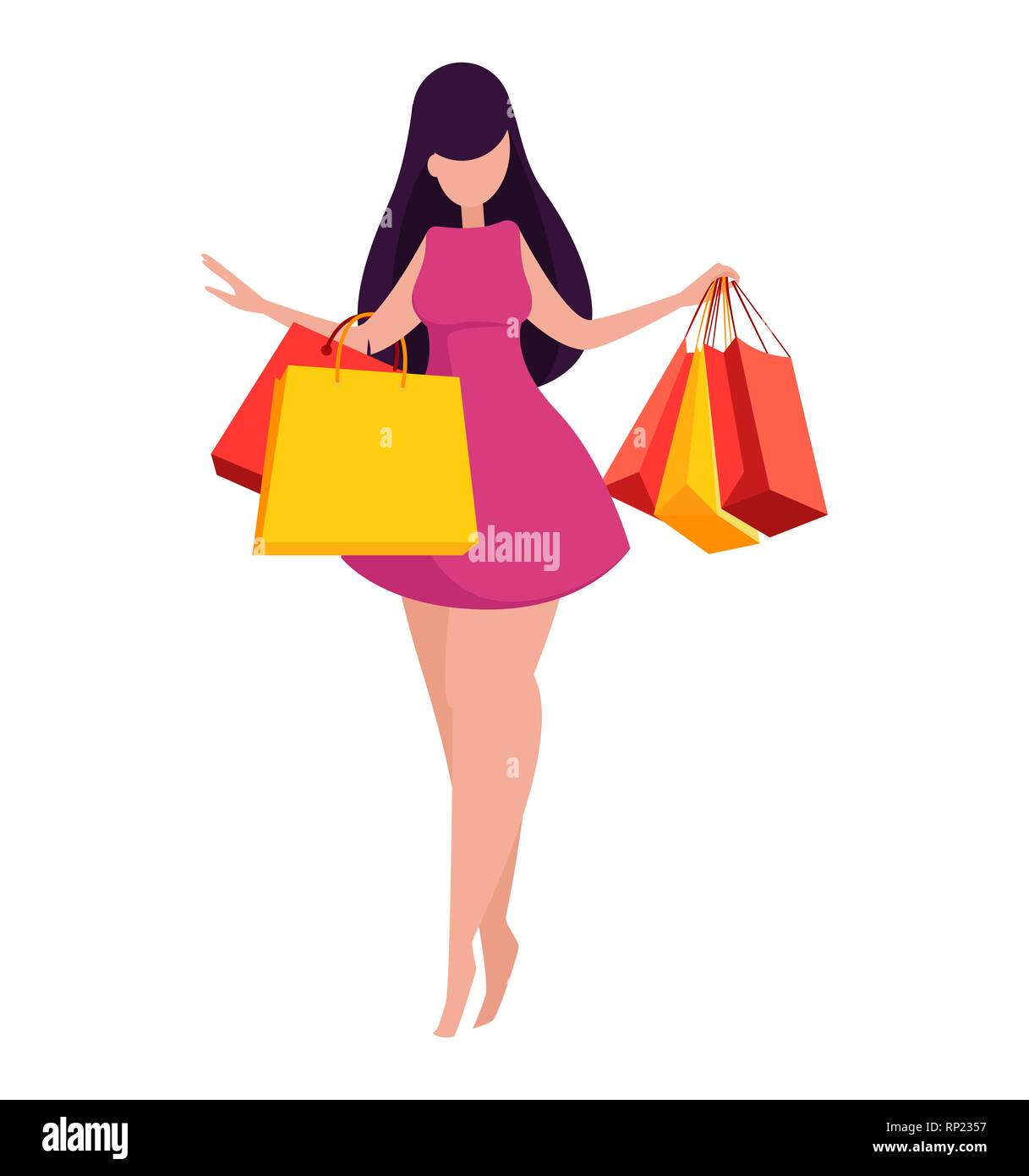 Modern happy woman holding shopping bags. Faceless cartoon character, great  design for any purposes. Female lady in flat style. Vector illustration  Stock Vector Image & Art - Alamy
