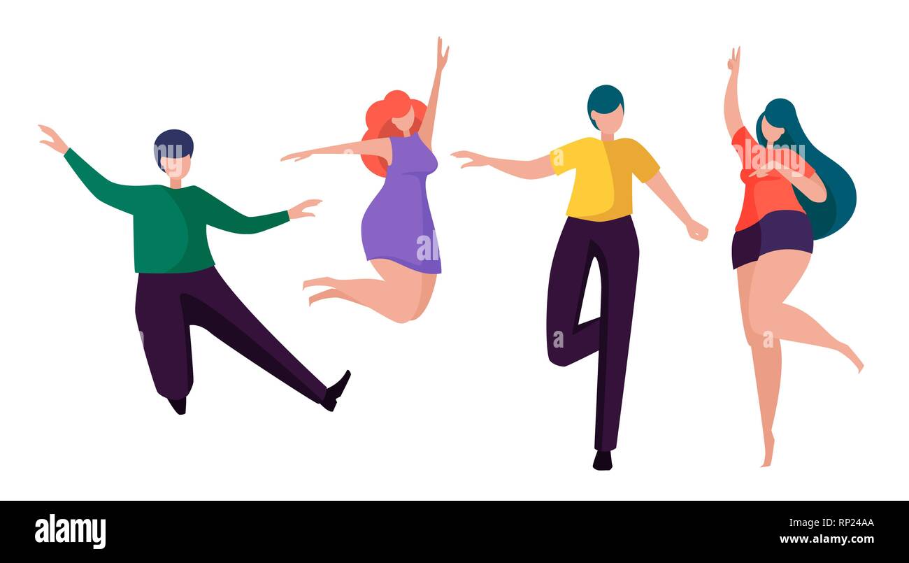 Young happy people dancing. Funny faceless cartoon characters. Vector  illustration isolated on white background Stock Vector Image & Art - Alamy