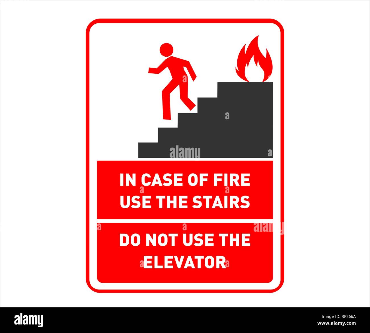 Fire Evacuation Safety Sign/Poster Advising People to Use Stairs. Printable safety illustration sign. Stock Vector