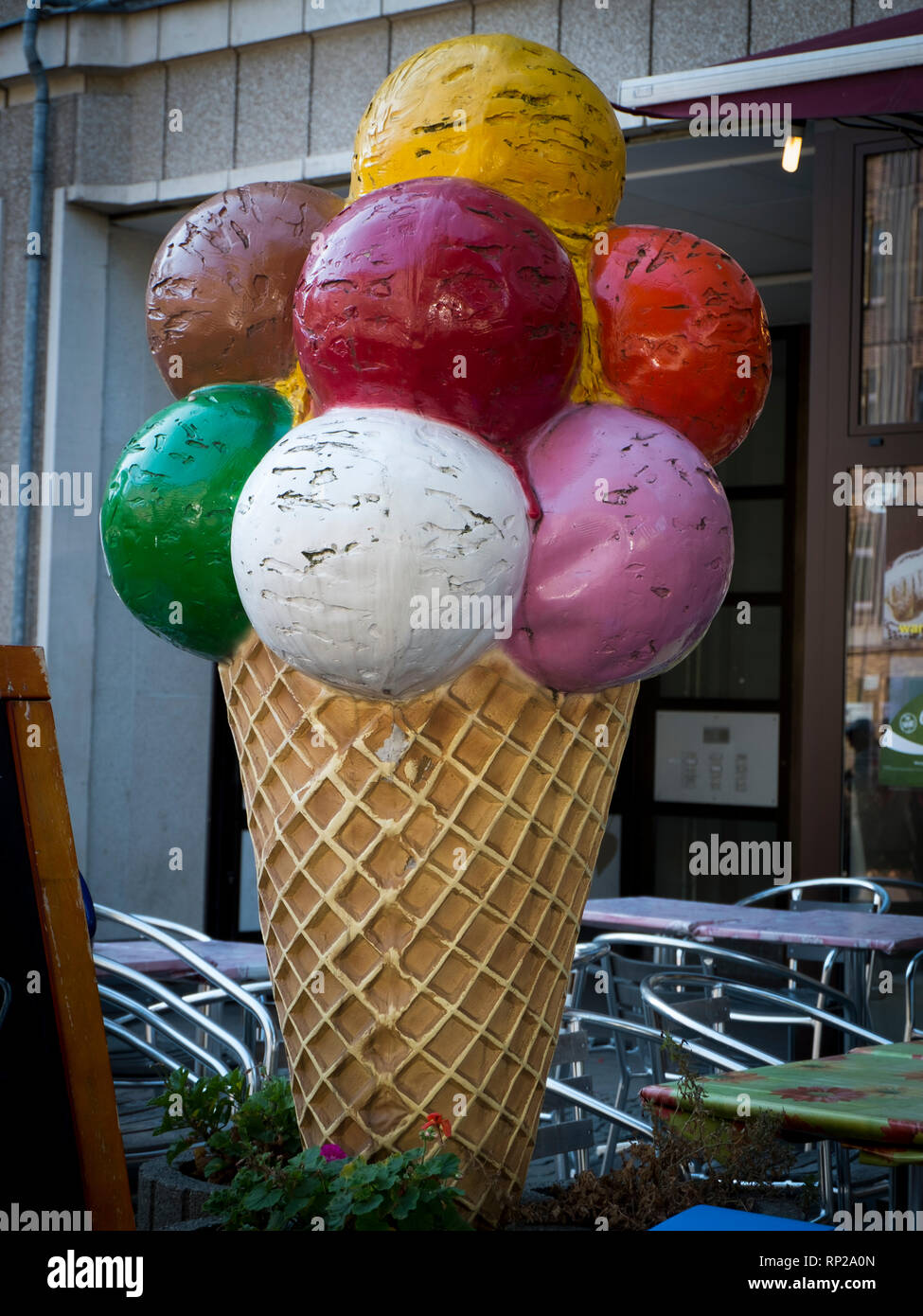 A big ice cream cone display outside a cafe in Berlin, Germany. Stock Photo