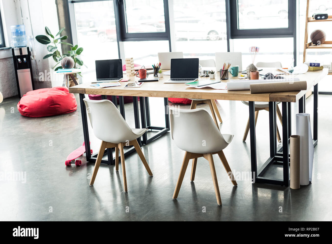 Modern Design Of Spacious Loft Office With Chairs And Computer