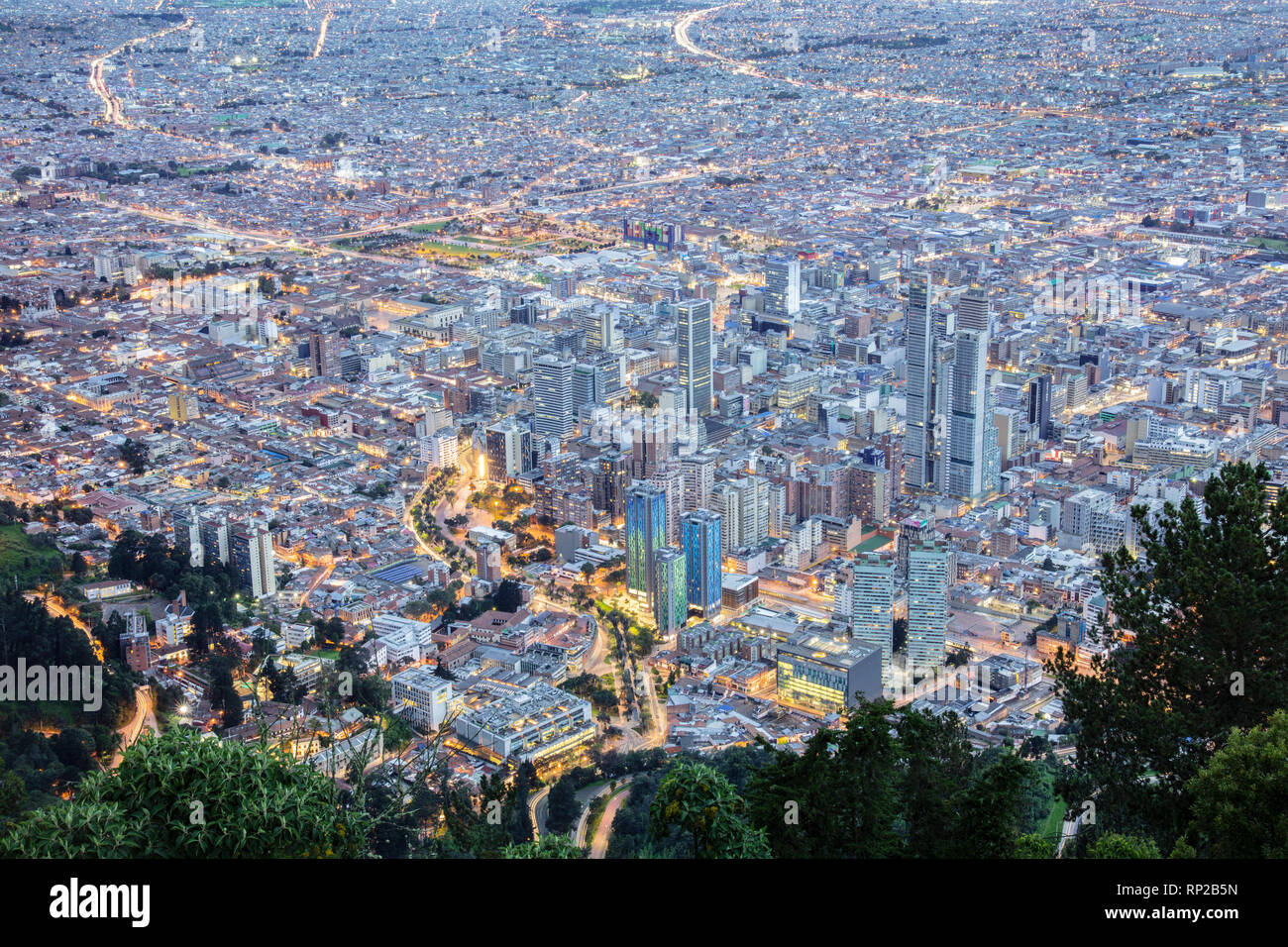 Colombia, Bogota, the Central Business District in the capital city at dusk Stock Photo