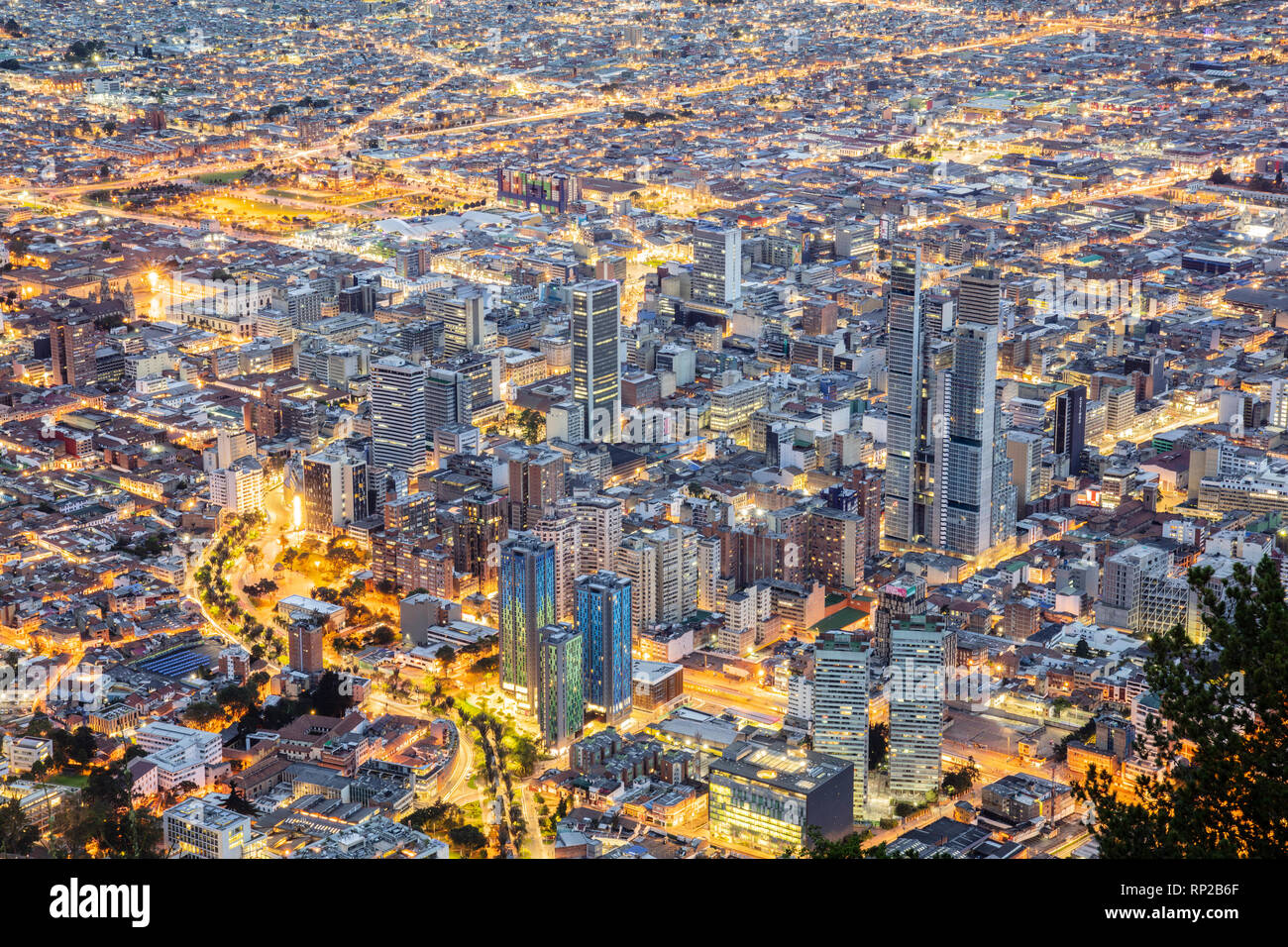 Colombia, Bogota, the Central Business District in the capital city at dusk Stock Photo