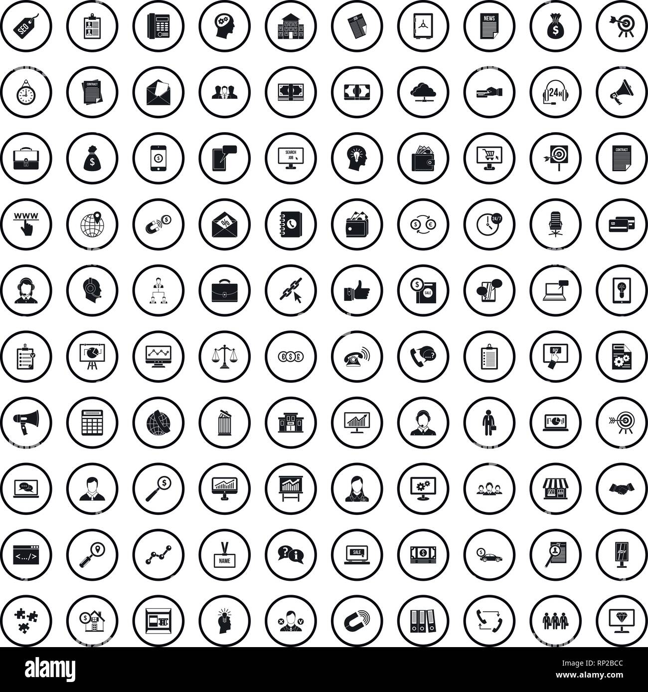 100 commerce department icons set, simple style  Stock Vector
