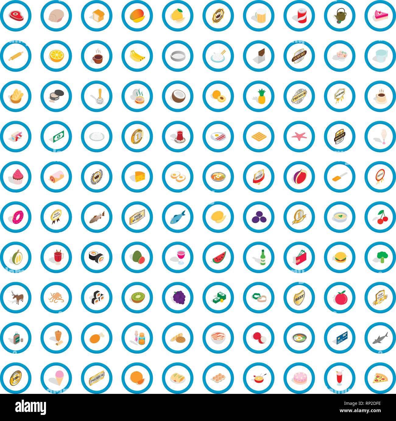 100 bakehouse icons set, isometric 3d style Stock Vector