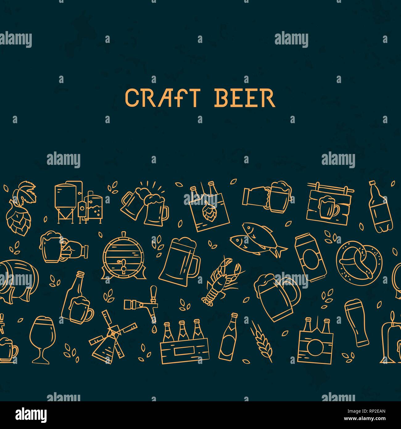 Dark seamless horizontal pattern beer of hand-drawn icons on the theme ...