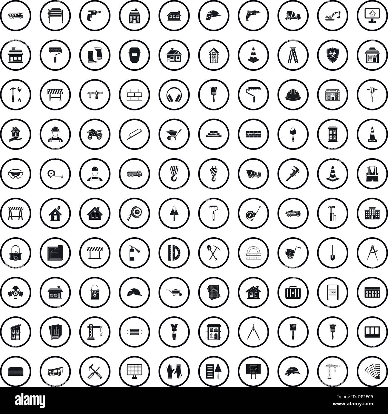 100 construction icons set in simple style Stock Vector