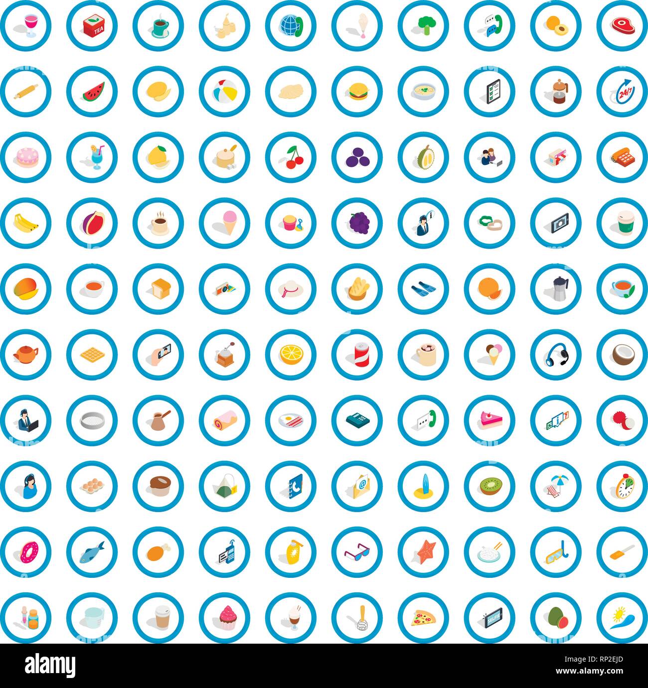 100 bakery icons set, isometric 3d style Stock Vector