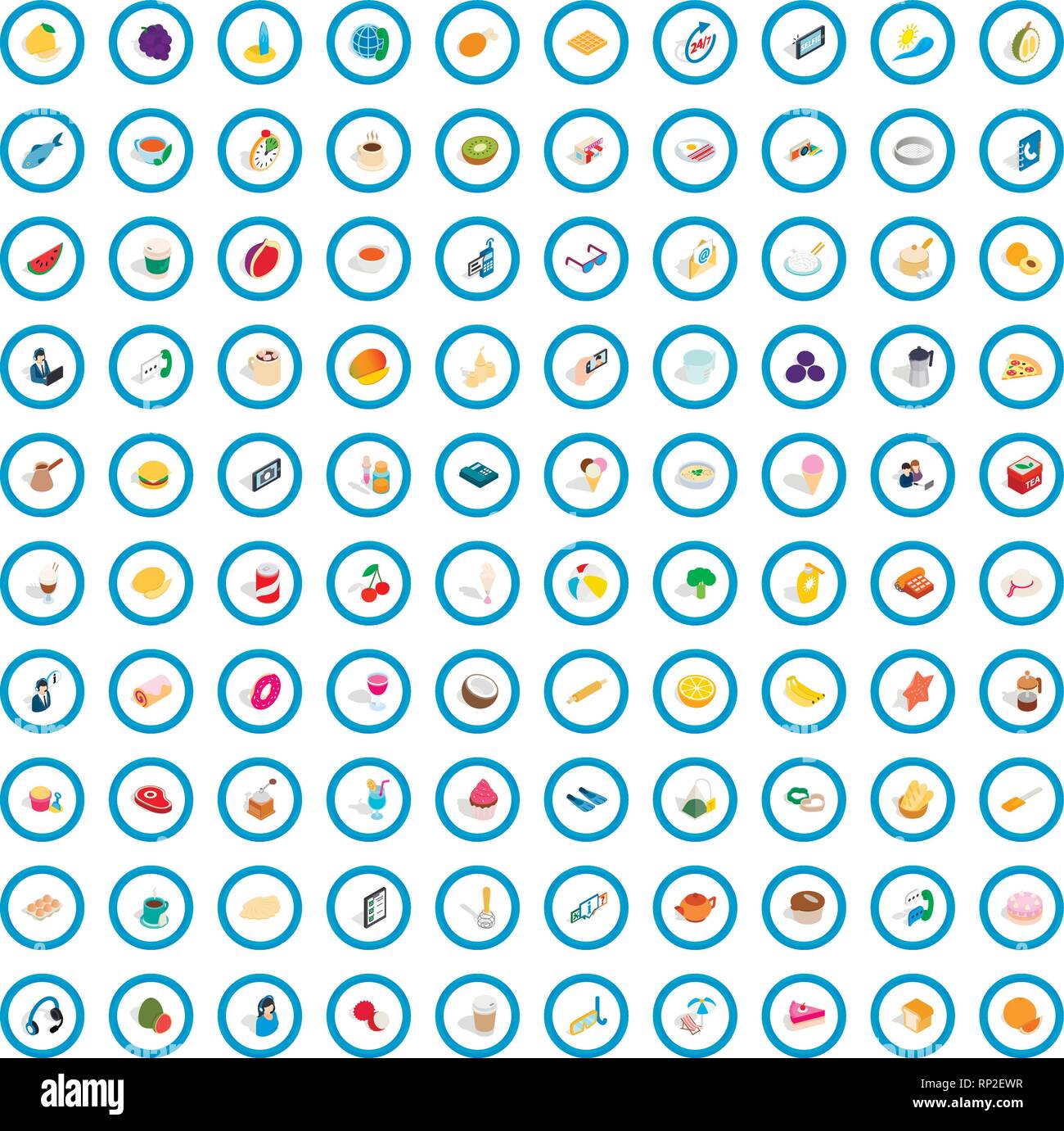 100 bakery cooking icons set, isometric 3d style Stock Vector