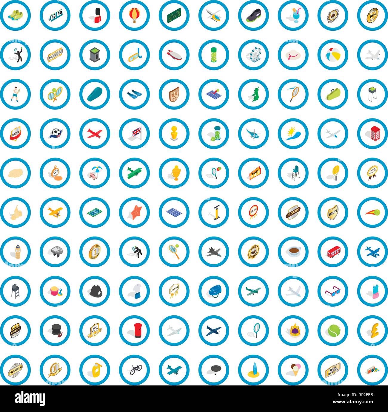 100 ball icons set, isometric 3d style Stock Vector