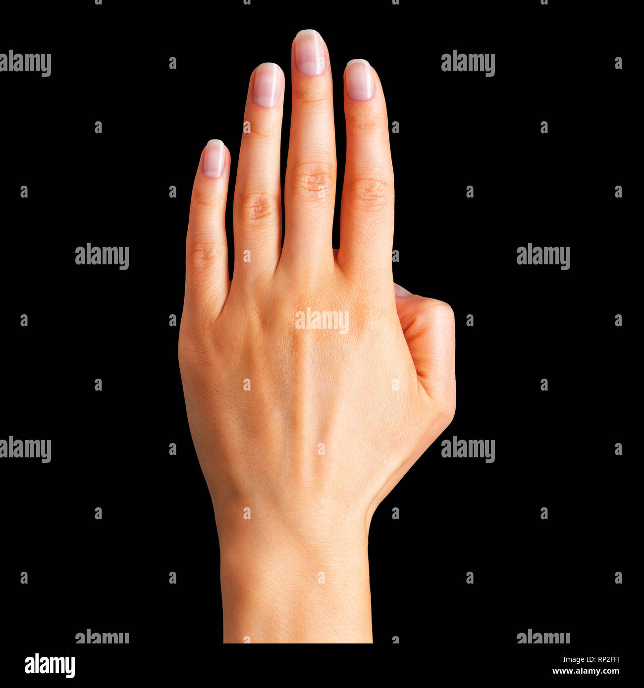 Female hand showing four fingers and palm Stock Photo - Alamy