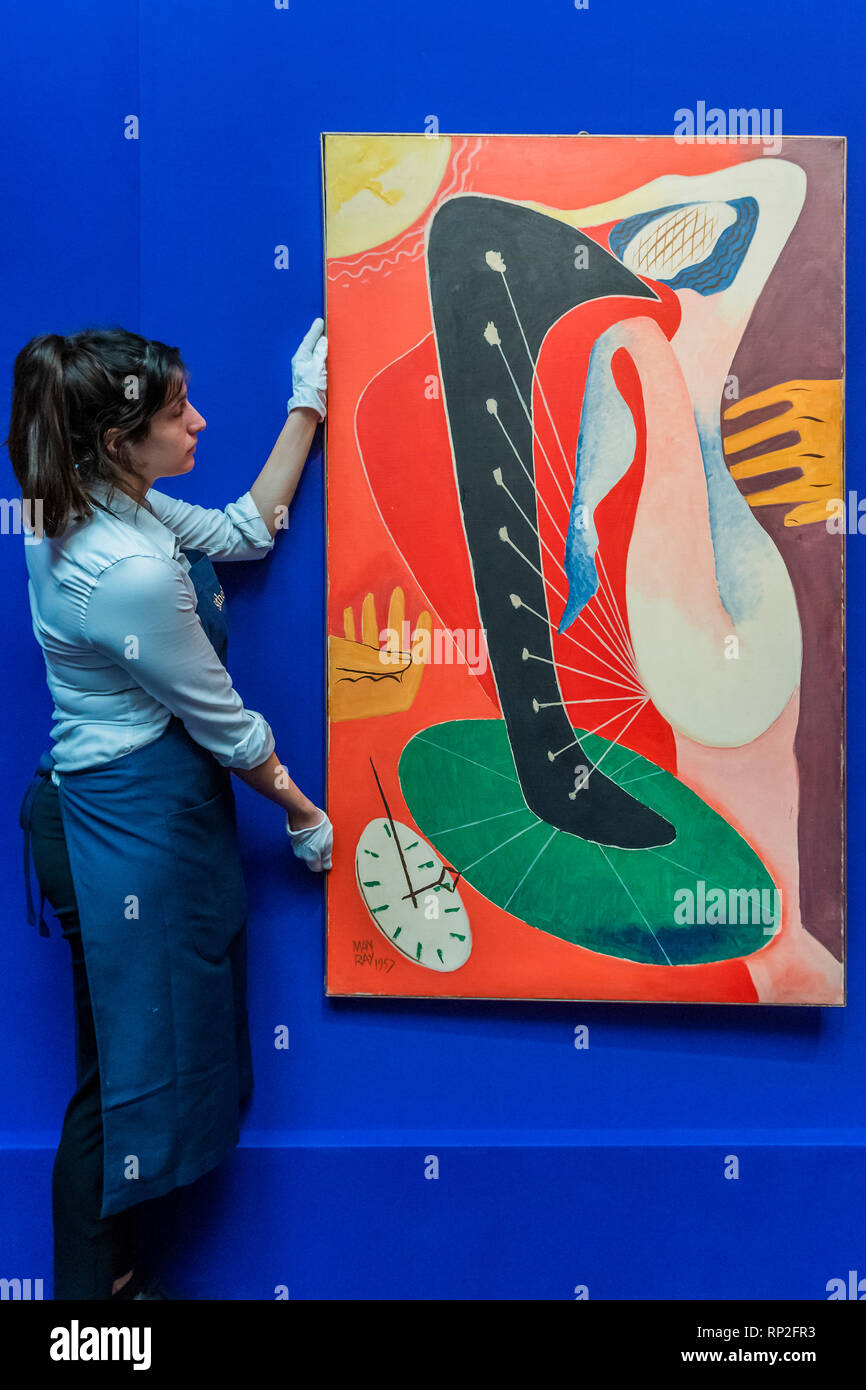 London, UK. 20th Feb, 2019. Femmealaharpe,1957, by Man Ray, est £700,000-1m - A preview aahead of the Impressionist, Modern & Surrealist Art sales at Sotheby's New Bond Street, London. Credit: Guy Bell/Alamy Live News Stock Photo