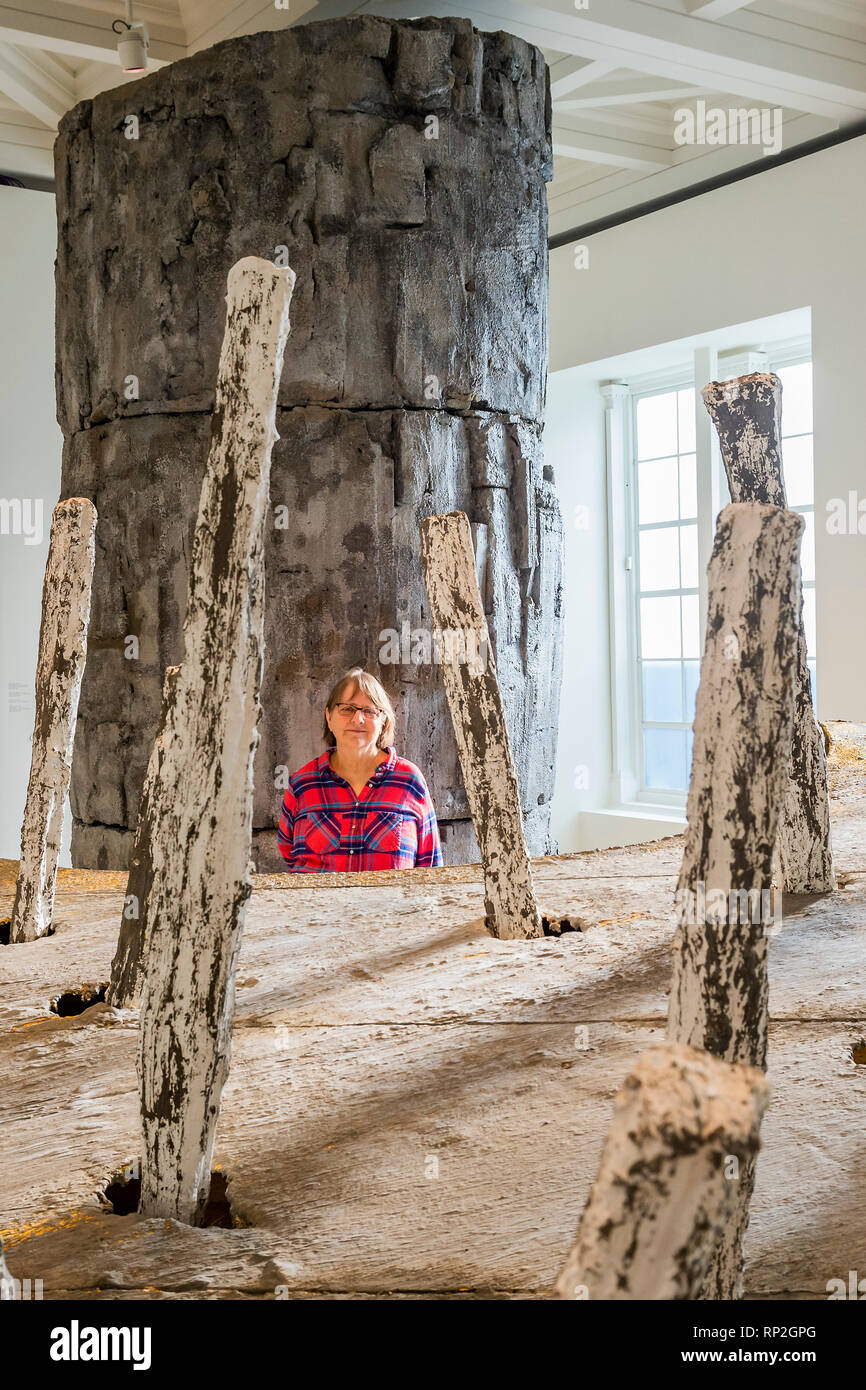 London, UK. 20th Feb 2019. cul-de-sac by British sculptor Phyllida Barlow (pictured) a new, large-scale work at the Royal Academy of Arts. She has transformed the Gabrielle Jungels-Winkler Galleries with an exhibition conceived as a sequential installation running across all three of the interconnected spaces. There are changes of pace and emphasis across the galleries as Barlow seeks to interrogate and challenge the spaces. It runs from 23 February – 23 June 2019 Credit: Guy Bell/Alamy Live News Stock Photo