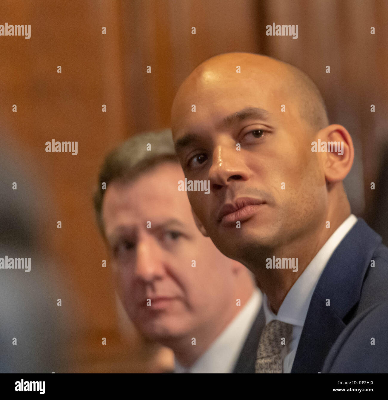 London, UK. 20th Feb 2019. Three Conservative MP's, Heidi Allen, Sarah Wollaston, and Anna Soulbry who resigned from the Conservative Party, give a press conference in Westminster London Chuka Umunna Credit: Ian Davidson/Alamy Live News Stock Photo