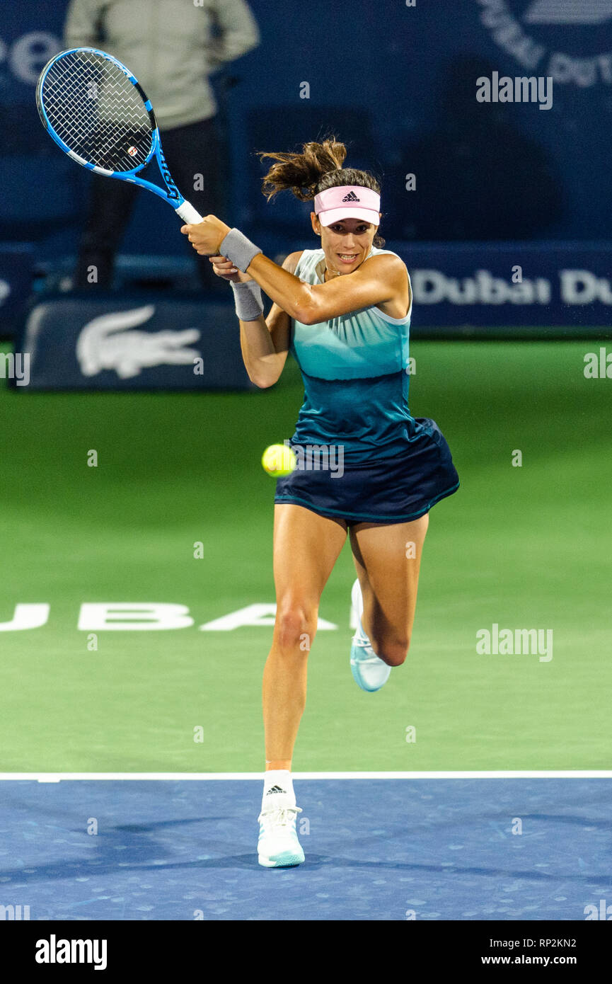 Dubai, UAE. 20th Feb, 2019. Garbine Muguruza of Spain in action in the