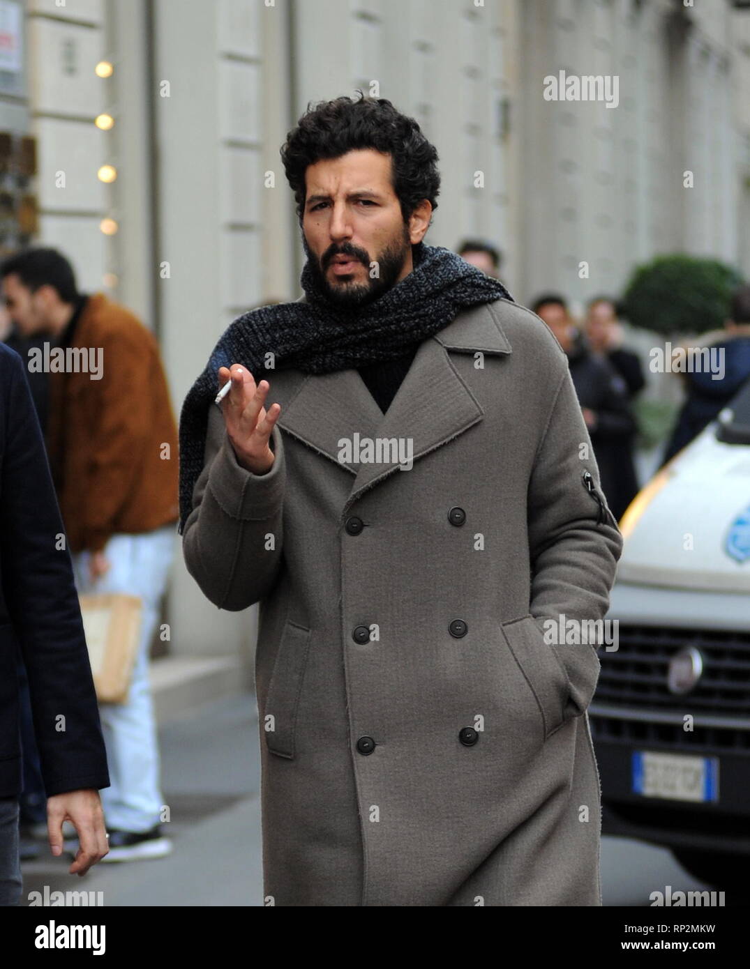 Milan Italy 20th Feb 2019 Milan Francesco Scianna Walking Downtown The Actor Francesco Scianna Walks Through