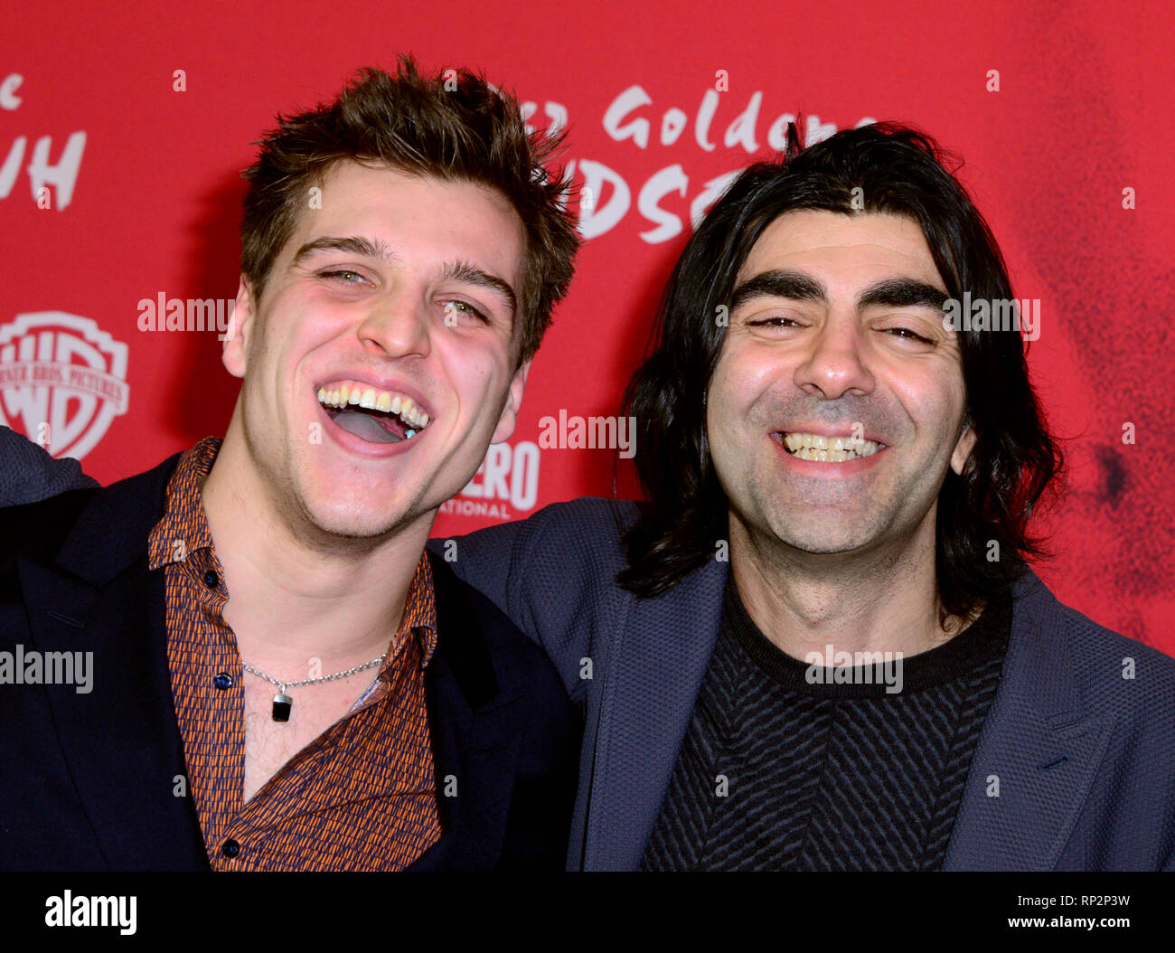 Hamburg, Germany. 20th Feb, 2019. Jonas Dassler (l), actor, and Fatih Akin, director, come to the premiere of the movie 'The Golden Glove'. Credit: Daniel Bockwoldt/dpa/Alamy Live News Stock Photo