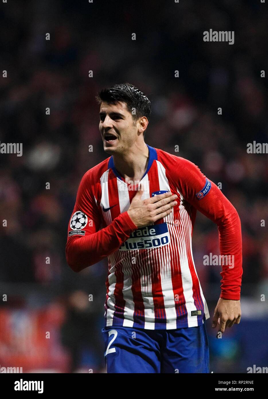 Madrid, Spain. 20th Feb, 2019. Alvaro Morata of Atletico de Madrid  celebrates a goal during the UEFA Champions League 2018/19 Round of 16  First Leg match between Atletico de Madrid and Juventus,