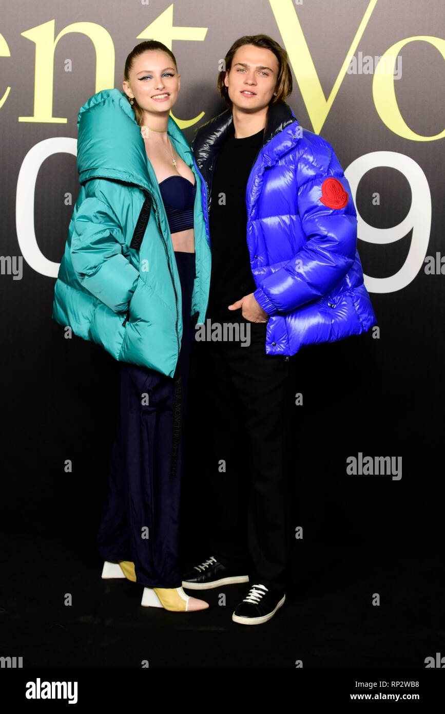 Milan, Fashion Woman Fall / Winter 2019/2020 arrivals Parade: Moncler In  the picture: Beatrice Vendramin and Saul Nanni Stock Photo - Alamy