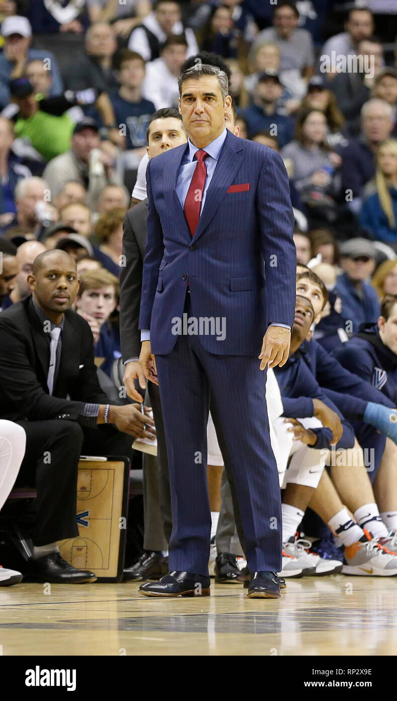 February 20, 2019: Villanova Wildcats Head Coach Jay Wright during a NCAA Men's  Basketball game between the Georgetown Hoyas and the Villanova Wildcats at  the Capital One Arena in Washington, DC Justin
