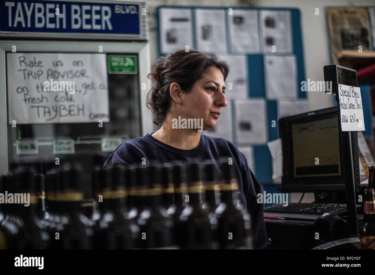 Taybeh, Palestine. Autonomous Areas. 06th Feb, 2019. Madis Churi, head of the 'Taybeh' brewery and the only female brewer in the Arab world, stands in her brewery near Ramallah. The family brewery 'Taybeh' was opened 25 years ago. (to dpa 'Palestinian woman brews beer according to German purity law' of 21.02.2019) Credit: Ilia Yefimovich/dpa/Alamy Live News Stock Photo