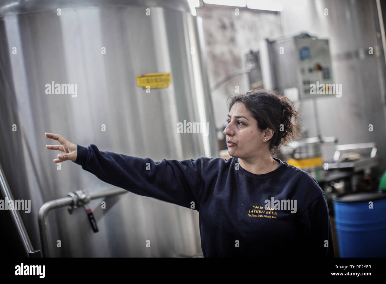 Taybeh, Palestine. Autonomous Areas. 06th Feb, 2019. Madis Churi, head of the 'Taybeh' brewery and the only female brewer in the Arab world, stands in her brewery near Ramallah. The family brewery 'Taybeh' was opened 25 years ago. (to dpa 'Palestinian woman brews beer according to German purity law' of 21.02.2019) Credit: Ilia Yefimovich/dpa/Alamy Live News Stock Photo