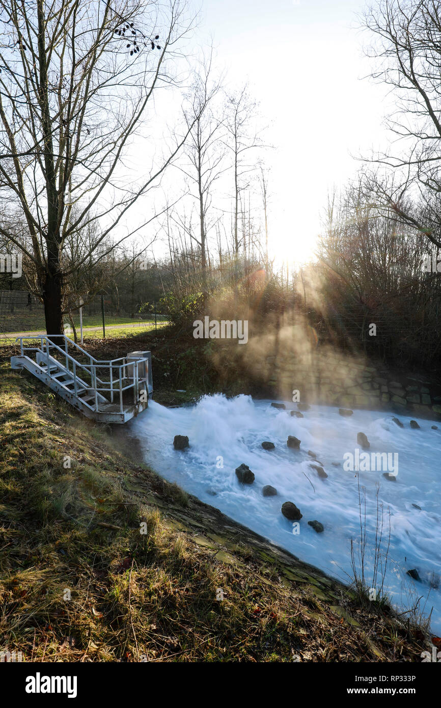 18.01.2019, Bochum, North Rhine-Westphalia, Germany - The mineral-rich shaft water from the disused Robert Mueser mine is discharged from a depth of 5 Stock Photo