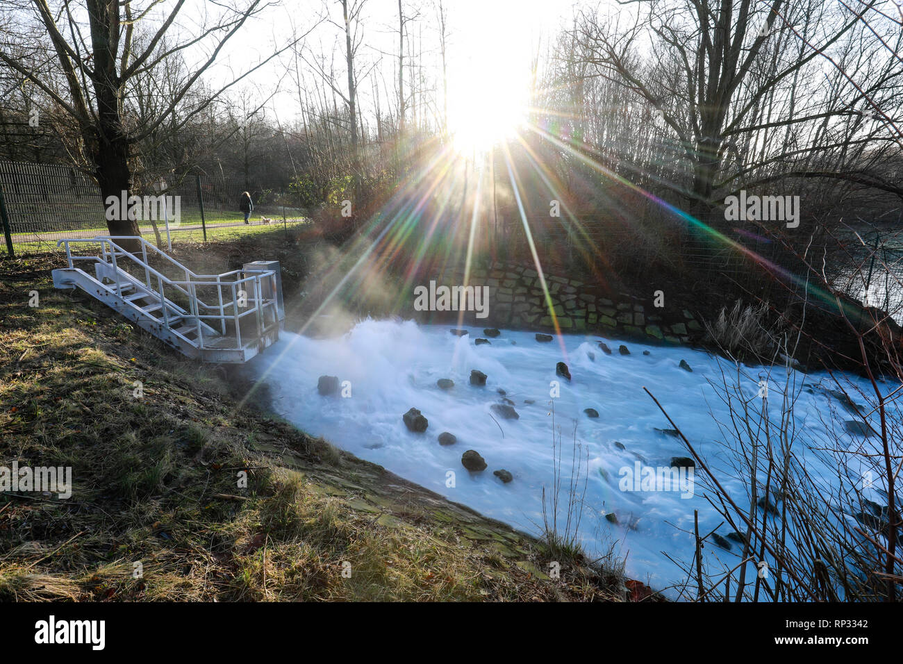 18.01.2019, Bochum, North Rhine-Westphalia, Germany - The mineral-rich shaft water from the disused Robert Mueser mine is discharged from a depth of 5 Stock Photo
