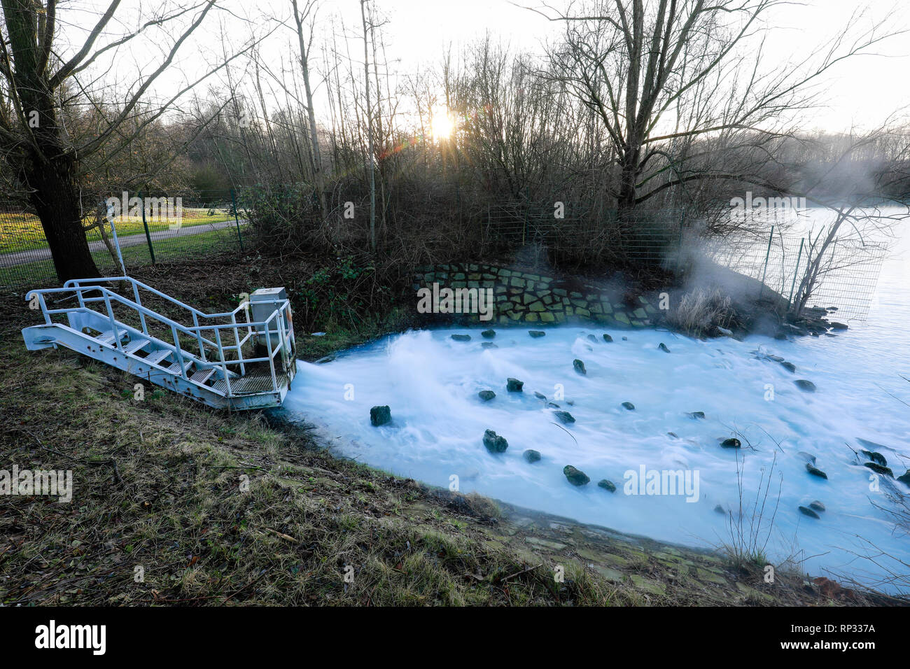 18.01.2019, Bochum, North Rhine-Westphalia, Germany - The mineral-rich shaft water from the disused Robert Mueser mine is discharged from a depth of 5 Stock Photo